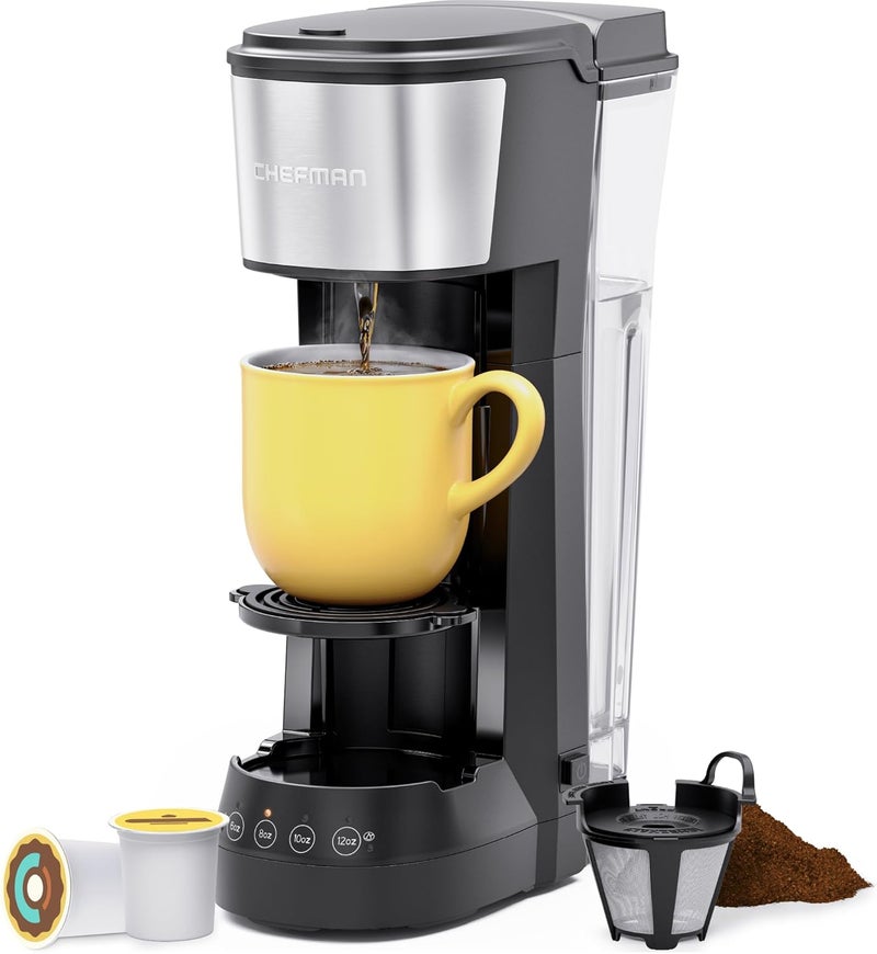 Chefman Single Serve Coffee Maker, K Cup Coffee Machine: Compatible with K-Cup Pods and Ground Coffee, Brew 6 to 12oz Cup Drip Coffee Maker, 40oz Water Reservoir, Cup Lift, Filter Included - Image 1